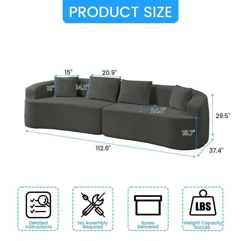 Mixoy 112" Curved Modular Sectional Sofa in Chenille Fabric Modern Minimalist Design Compressed No Assembly Required