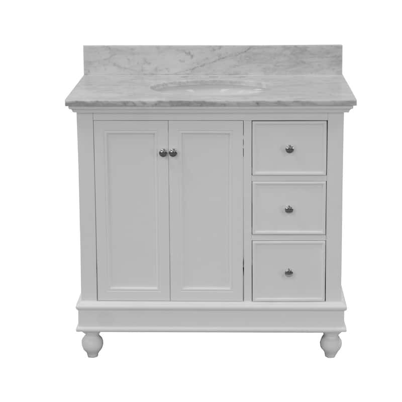 KitchenBathCollection Bella 36" Bathroom Vanity with Carrara Marble Top