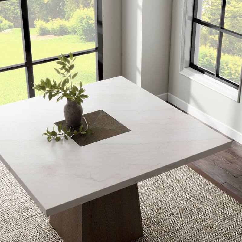 Furniture of America Evangeline Modern Dark Walnut Genuine Marble Top 54-inch Square Counter Height Dining Table