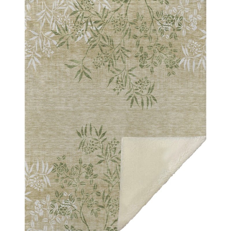 Premium Machine Washable Modern Floral Sherpa Throw Blanket