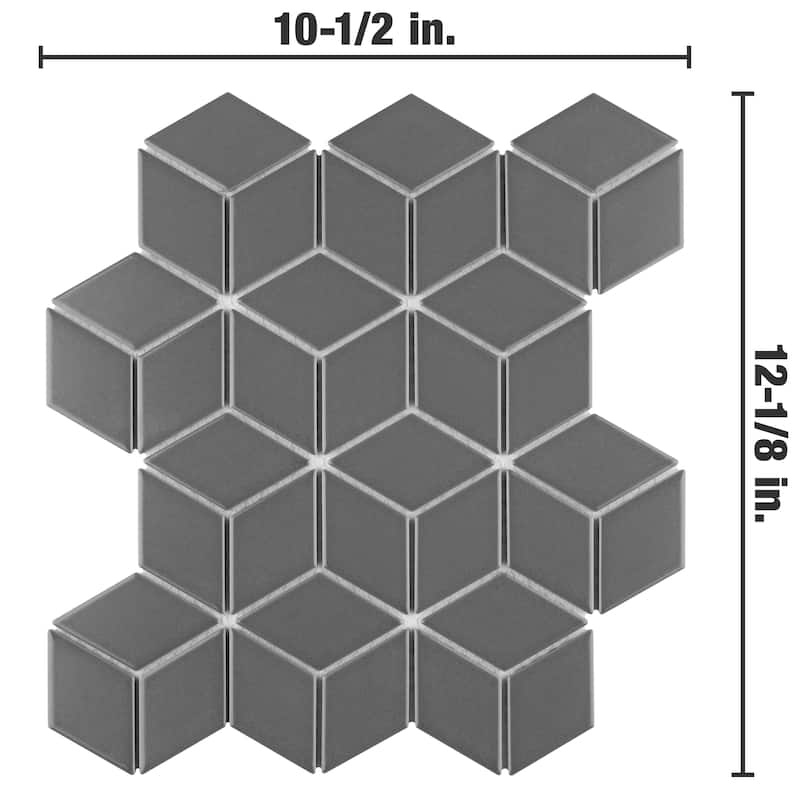 Merola Tile Metro Rhombus Matte Grey 10-1/2" x 12-1/8" Porcelain Floor and Wall Tile