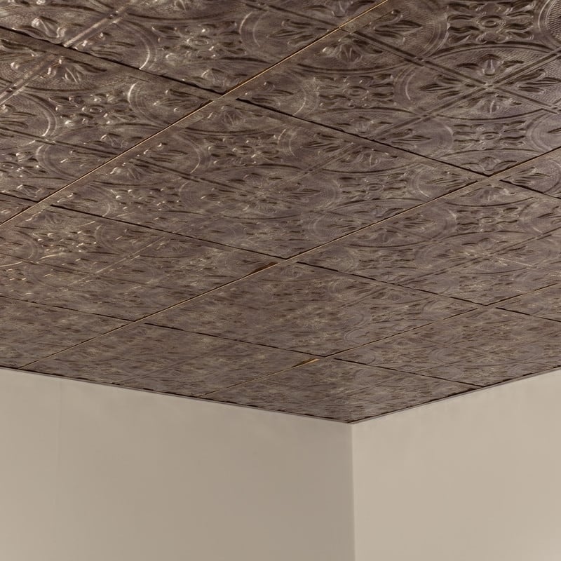 FASÄDE Traditional Style 2 Decorative Vinyl 2ft x 2ft Lay in Ceiling Panel in Smoked Pewter (5 Pack)