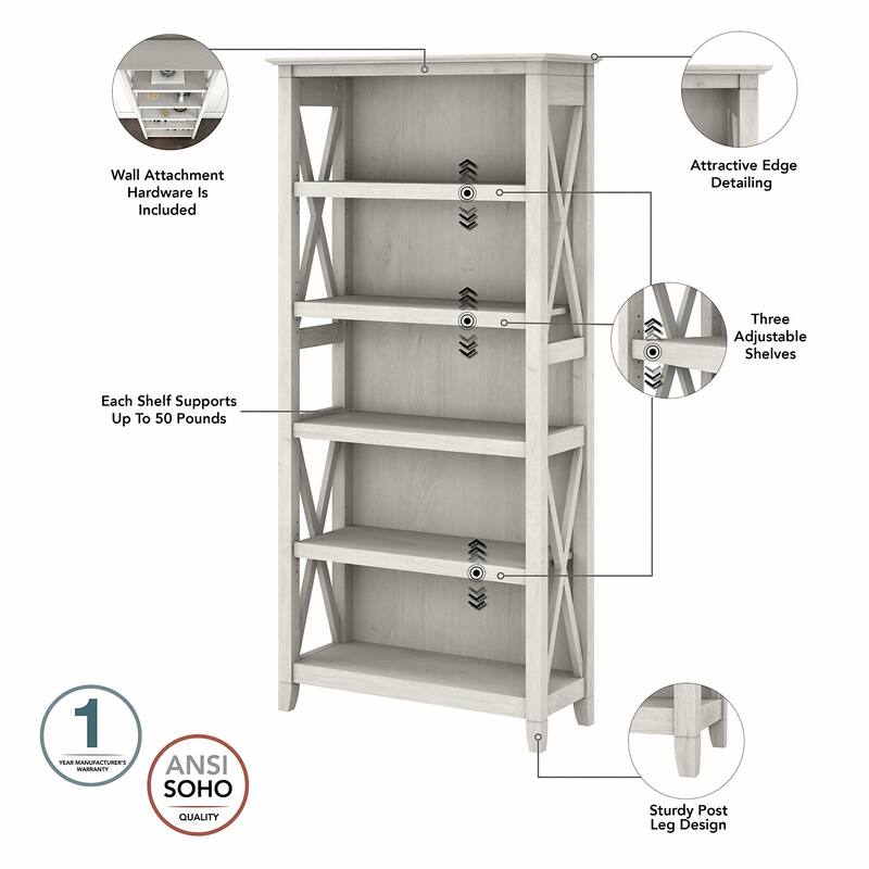 Key West 60W L Desk with File Cabinet and Bookcase by Bush Furniture