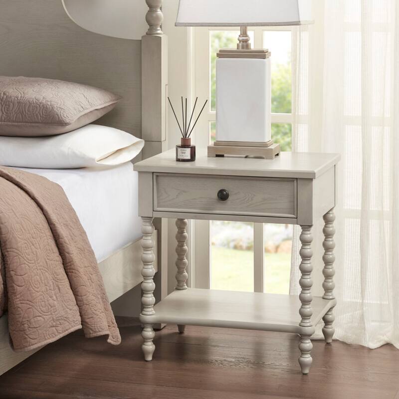 Roomfitters Nightstand, Farmhouse Wood End Table with Storage and Turned Legs, Natural