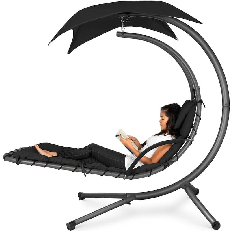 Polyester Hammock Chair Porch Swing with Canopy and Cushion - 73"(L) × 46"(W) × 78"(H)