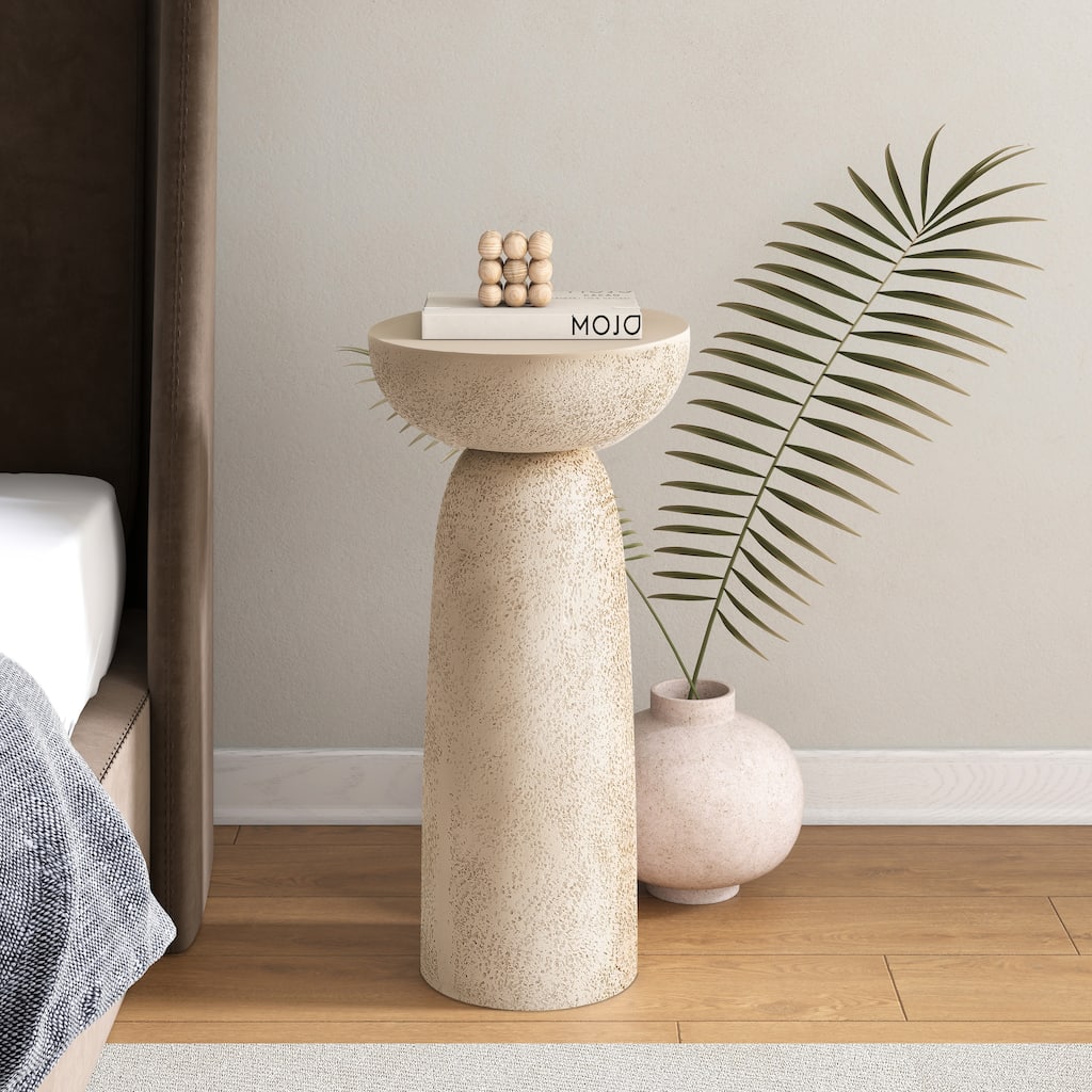 Travertine Stone Finish End Table Accent Side Table