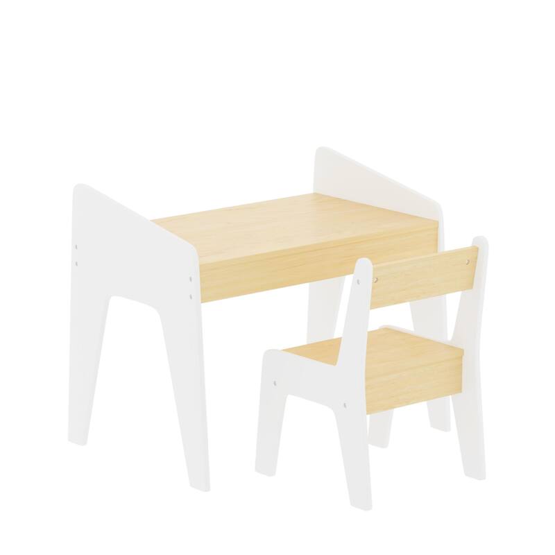 Kids Study Table and Chair Set 1 Piece Wooden Kids Furniture White Natural