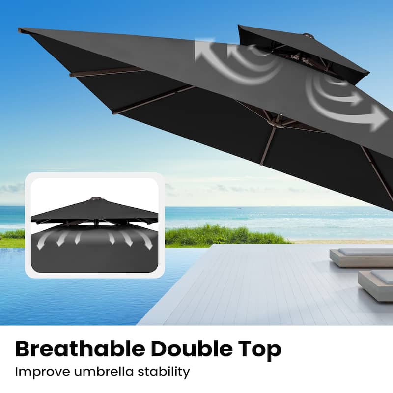 10 X 13 Ft Patio Aluminum Double Top Cantilever Umbrella with Wheel Base