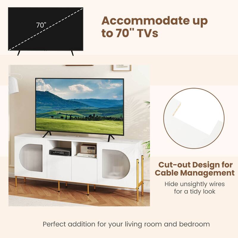 Costway TV Stand with Charging Station for 70” TVs, Fluted Doors & 2 - See Details