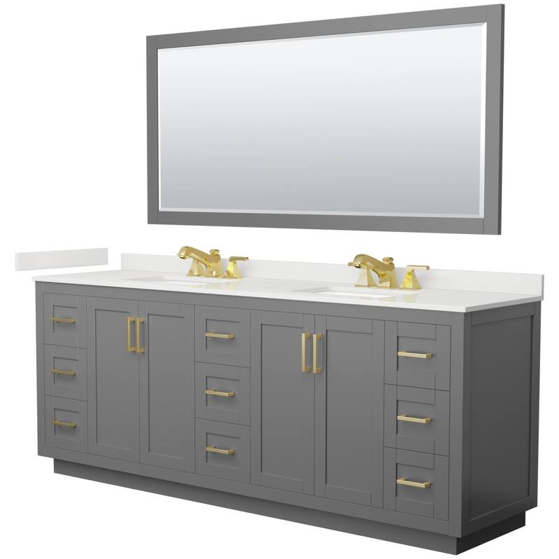 Wyndham Collection WCF292984D-QTZ-US3M70 Miranda 84" Free Standing - Dark Gray / White Quartz Top / Brushed Gold