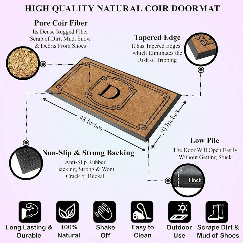 A1HC Natural Coir Monogrammed Door Mat For Front Door, 30"x48"