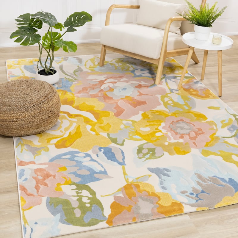 Bloom Collection - Colorful Spring Flowers Area Rug, 5'3" x 7'7"