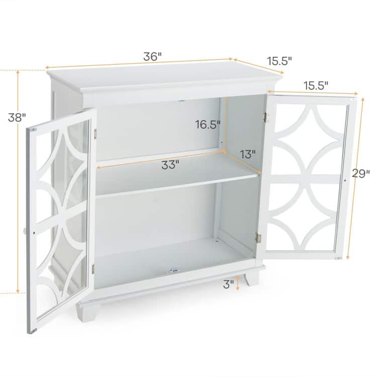 Kitchen Buffet Sideboard with Glass Doors and Adjustable Shelf - 36" x 15.5" x 38"(L x W x H)
