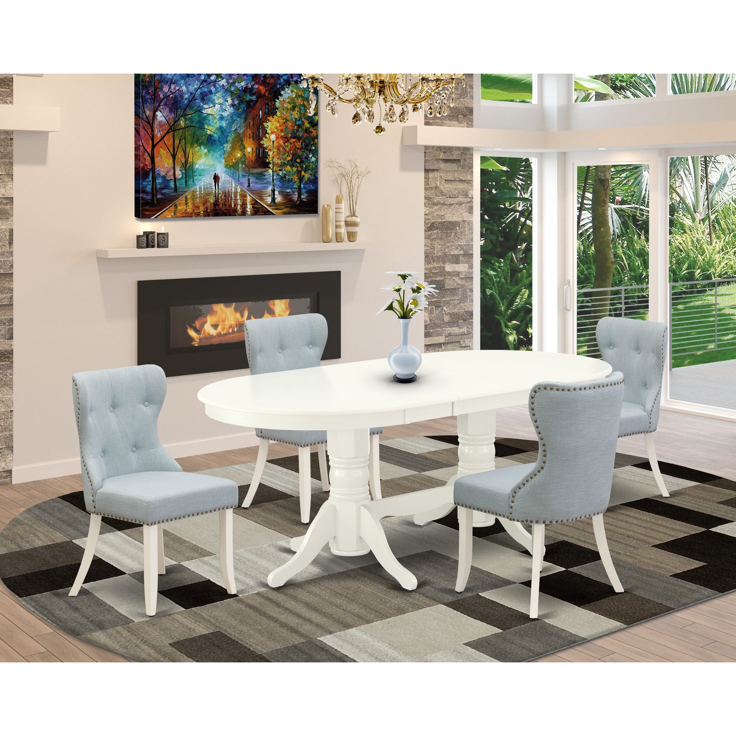 East West Furniture Kitchen Table Set Oval Wooden Table and Baby