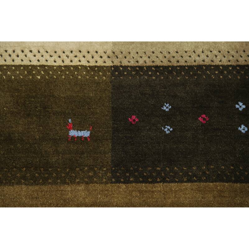 Green Gabbeh Indian Area Rug Handmade Wool Carpet - 5'3" x 7'8"