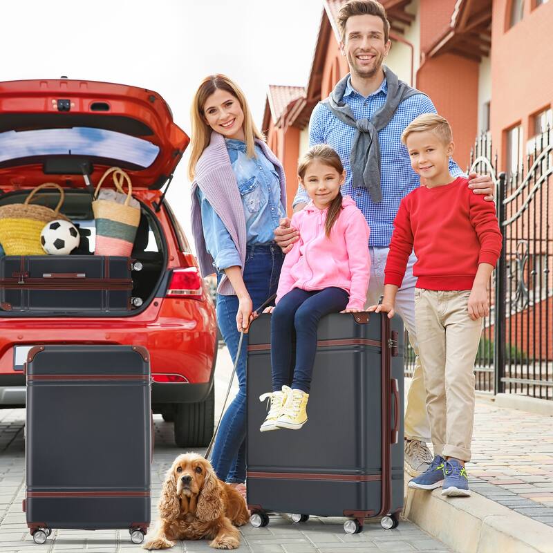 Lightweight 3-Piece Hardshell Luggage Set with TSA Lock, 20" & 24" Suitcases & Cosmetic Case