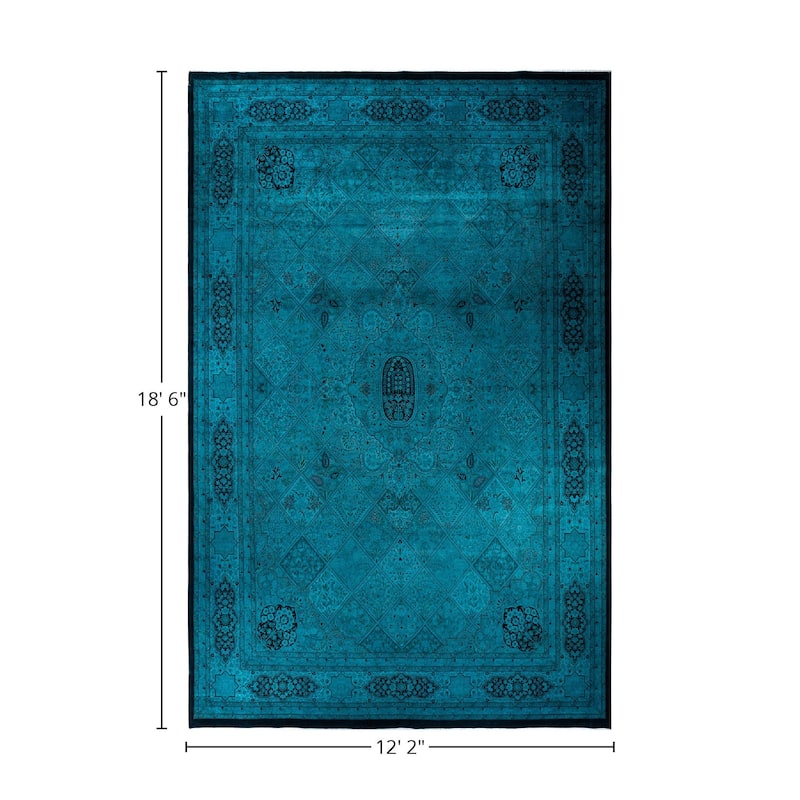 Overton Hand Knotted Wool Vintage Inspired Modern Contemporary Overdyed Blue Area Rug - 12' 2" x 18' 6"