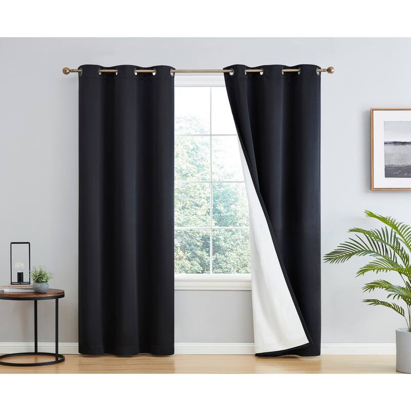 Dakota Complete Blackout Drapery Heavy Thermal Insulated Efficient Window Curtain Grommet Panels, 2 Panels - 42 W x 84 L per panel - Set of 2 - Black
