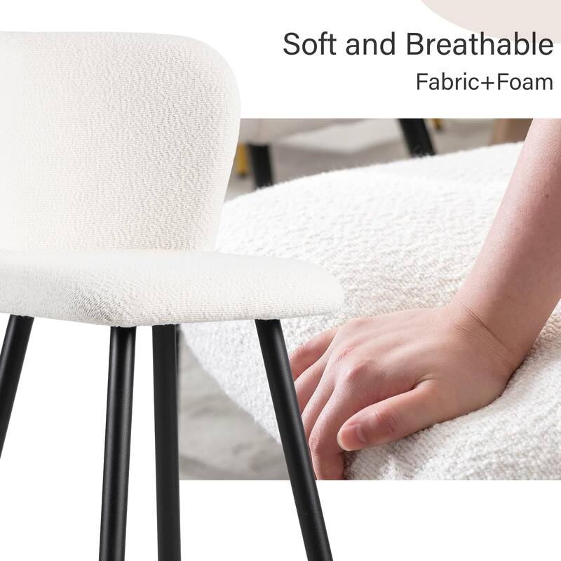 25.79'' modern style barstool, with white seats, black metal legs, and gold - tipped ends, Set of 2