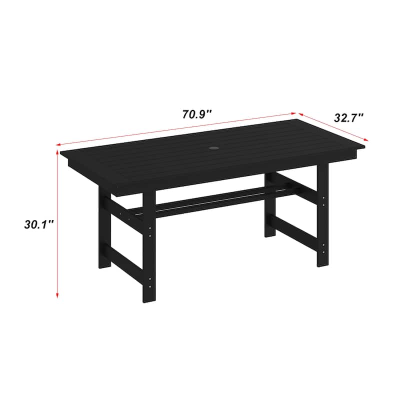 Outdoor Dining Table and Chair Set: HDPE Material, Wood - Grain Design