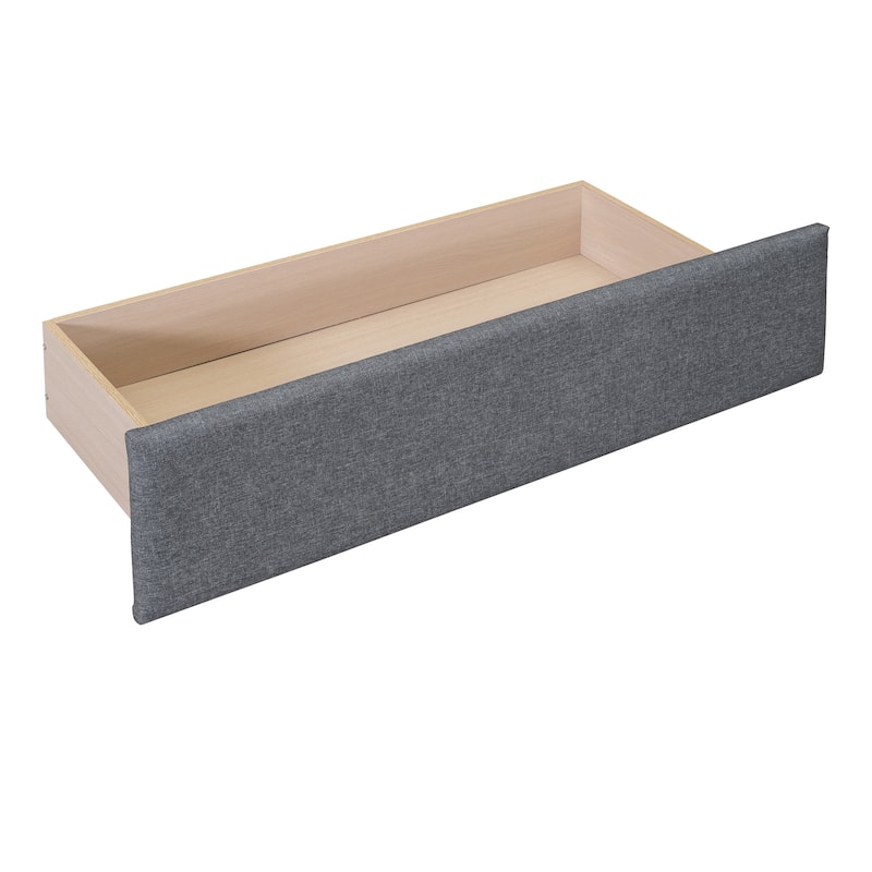 Grey Upholstered Twin Platform Bed with Button Tufted Headboard and Storage Drawers