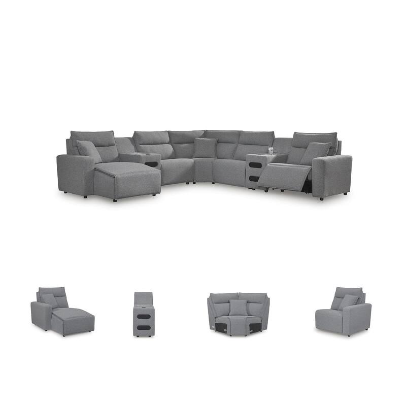 Signature Design by Ashley Modmax Gray 7-Piece Power Reclining Sectional with Chaise - 143" W x 143" D x 41" H