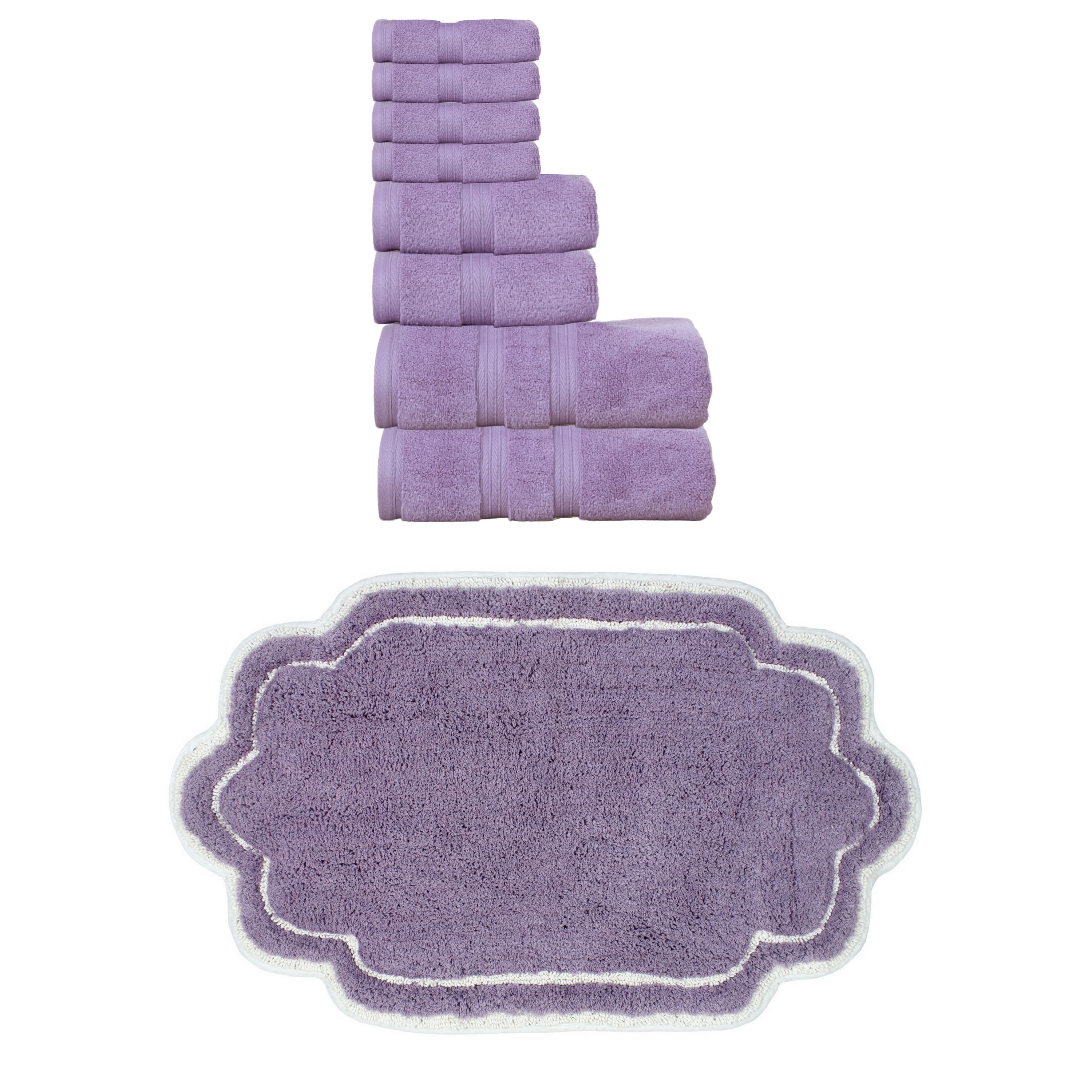 Home Weavers Allure Collection 100% Soft Cotton 8 Pc Bath Towel Set & 1 Pc Bath Rug, Machine Washable & Non Slip (Set of 9)
