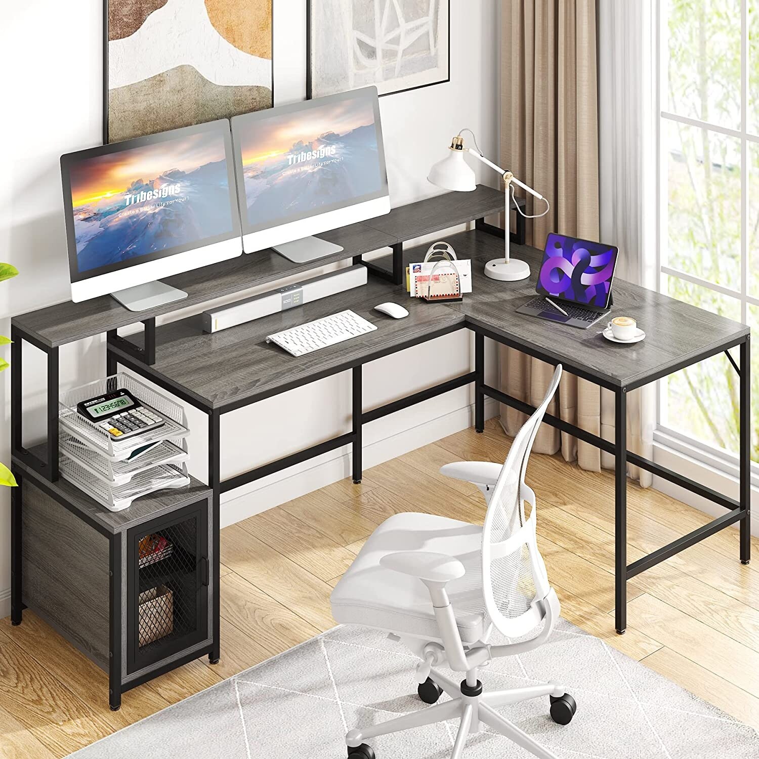 L-Shaped Computer Desk with Storage: 70.5 Inch Corner Desk