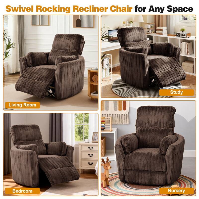 Rossetta Swivel Rocking Glider Power Recliner Chair with 24" Wide Seat & Type-C & USB Ports