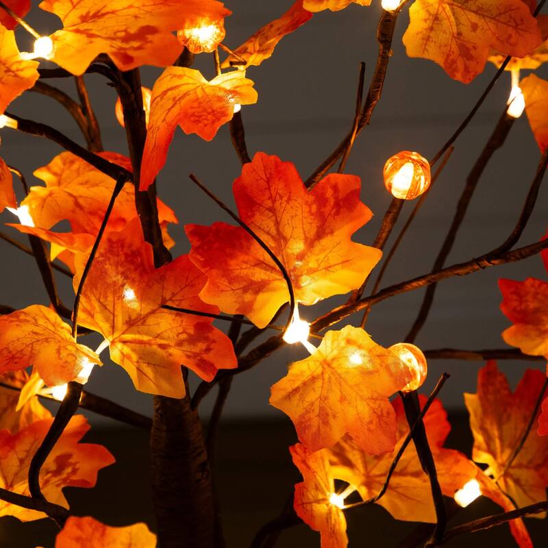 Pre-Lit Minimalist Maple Artificial Fall Tree - 4' - Warm White LED Lights
