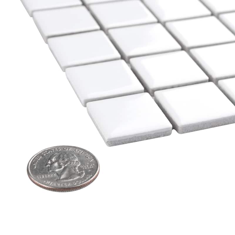 Merola Tile Metro 1" Square Glossy White 10-3/4" x 11-3/4" Porcelain Mosaic Floor and Wall Tile