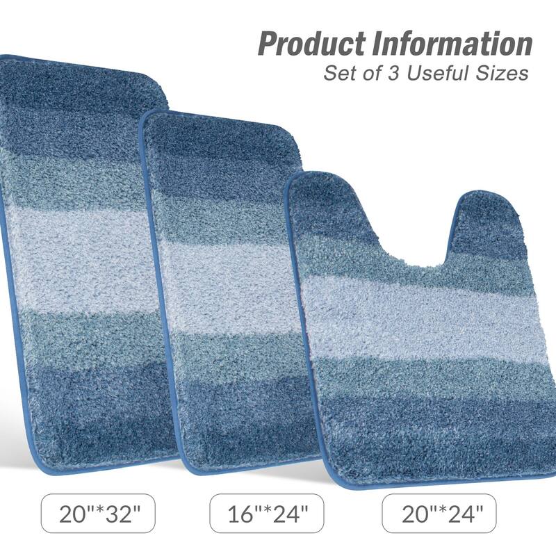 WaLensee 3Pieces Anti-Slip Bath Rug Set, Non-Slip Bathroom Rugs Contour Mat