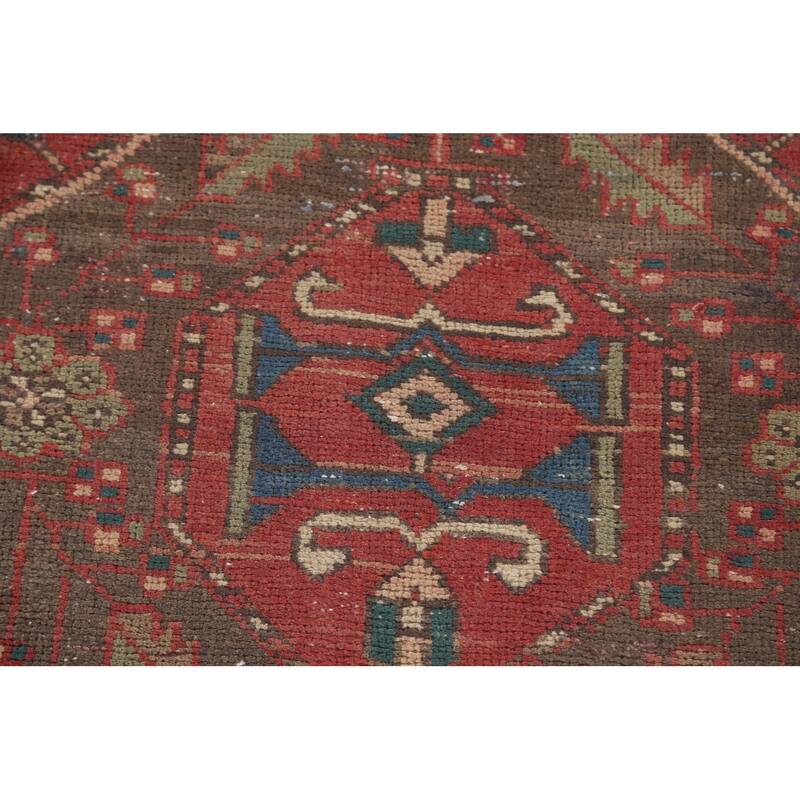 Geometric Tabriz Persian Vintage Runner Rug Handmade Wool Carpet - 3'7"x 11'3"