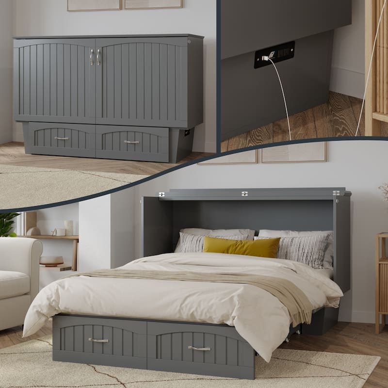 Sydney Queen Solid Wood Murphy Bed Chest with Mattress - Grey
