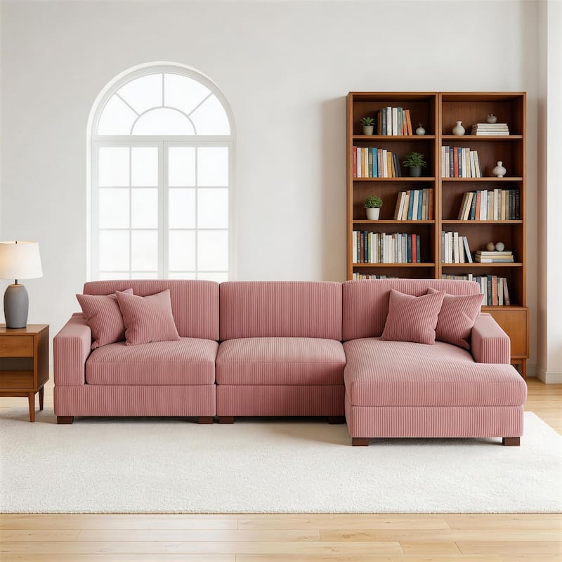 Oversized L-shaped Modular Sectional Sofa with Chaise Lounge - Pink-3 Piece - Right Facing