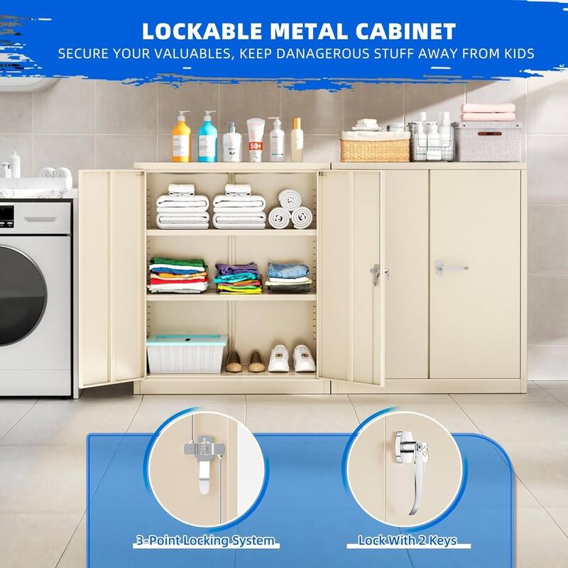 36 inch Metal Office File Storage Cabinet Locker with Locking Doors and Adjustable Shelves for Home Office, Garage, Pantry