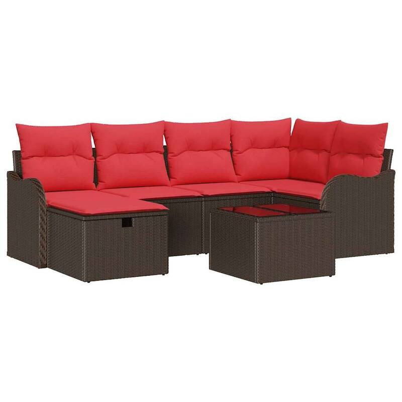 vidaXL 6/7 Garden Sofa Set with Cushions Black/Brown/Grey Poly Rattan - 91.5 x 48.2 x 27.2