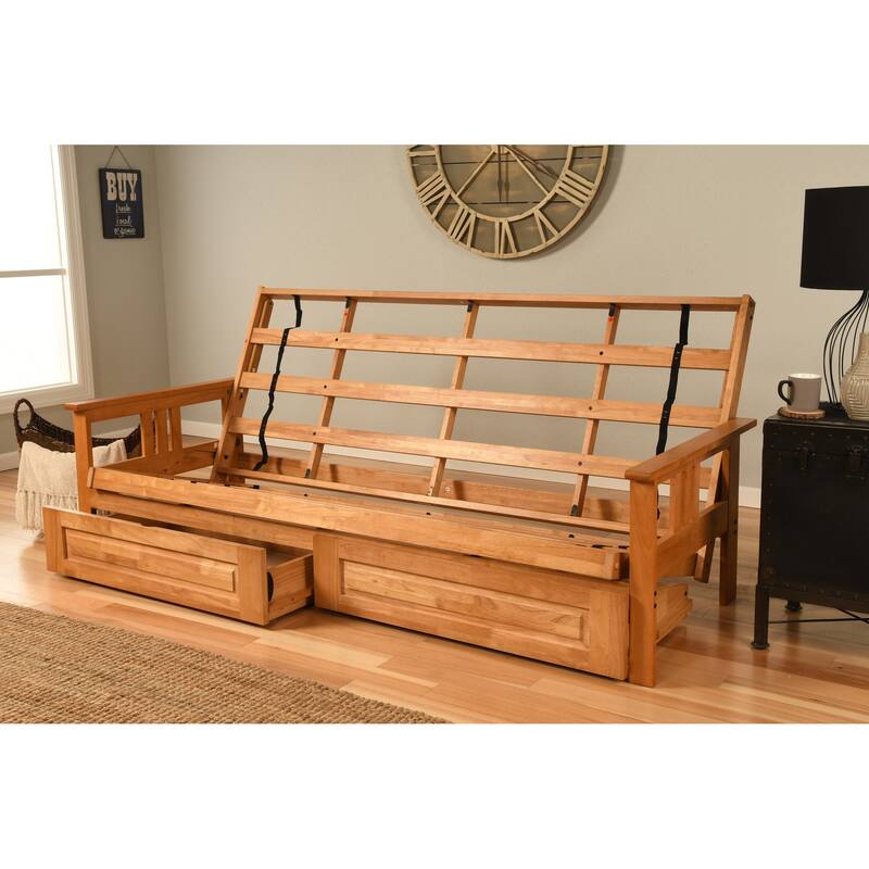 Somette Monterey Queen-size Storage Futon Set in Butternut Finish with Linen Mattress