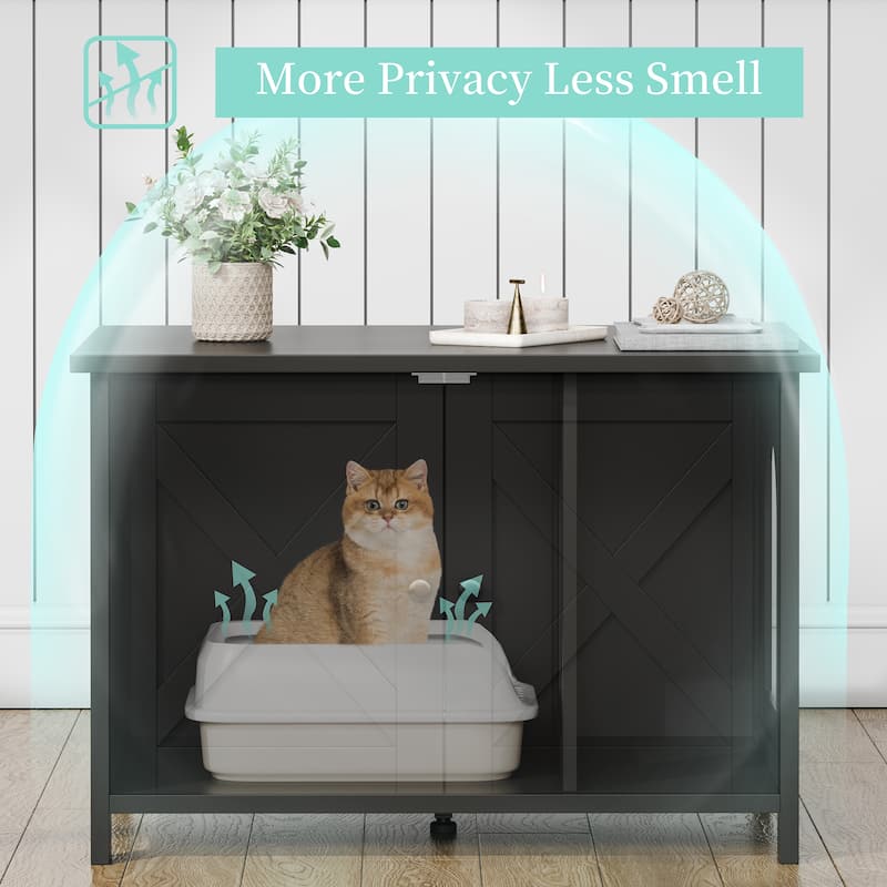 Modern Cat Cage Cabinet with Litter Box Enclosure, Multi-Functional Pet Furniture