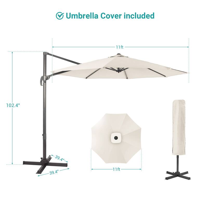 BONOSUKI 11FT Cantilever Patio Umbrella 360 Rotation Angle Adjustment