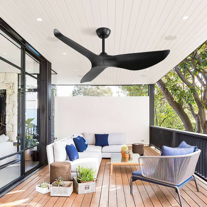 52 Inch Indoor Ceiling Fan No Light, 3 Curved ABS Blades Fan, 6 Speeds Reversible Quiet DC Motor Ceiling Fan