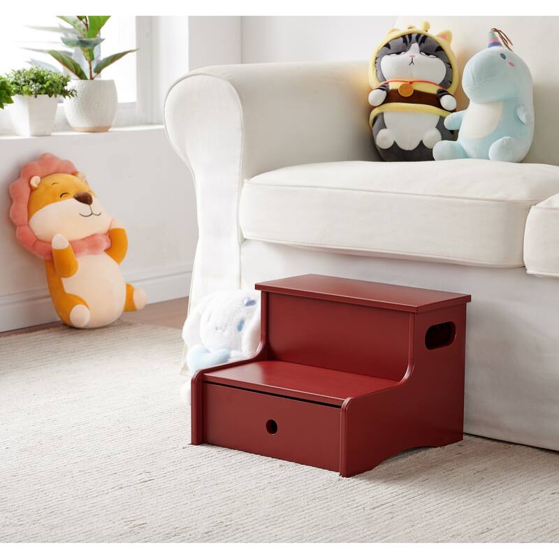 Lylia Collection MDF Wood 2-Step Kids Stool with Storage - Red