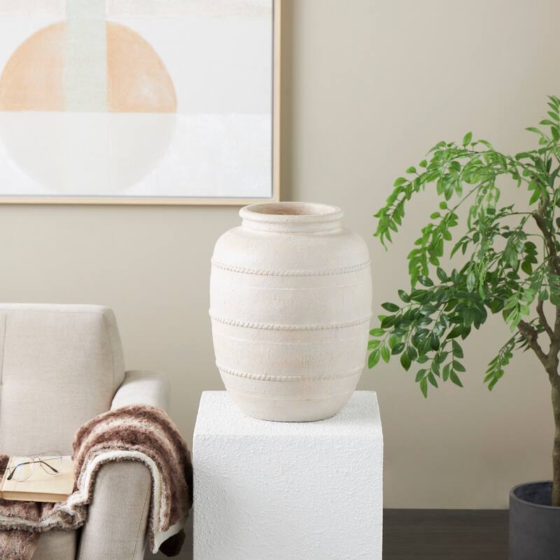 Cream or brown Magnesium Oxide Distressed Vase with Raised Braided Accents