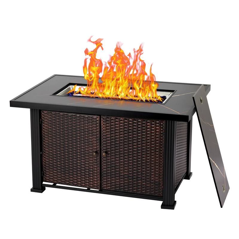 44 Inch Propane Rectangular Fire Pit Table with Slate Tabletop 50,000 BTU