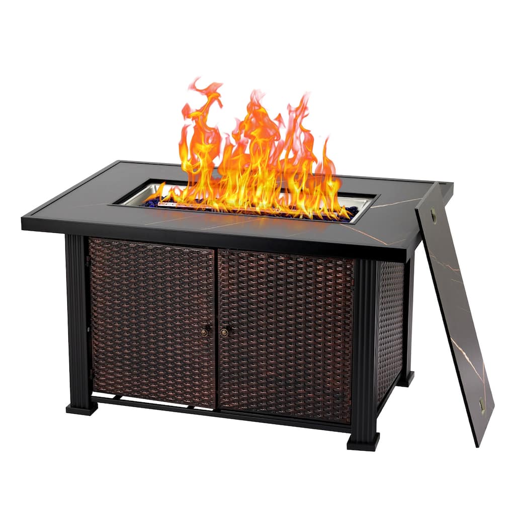 44 Inch Propane Rectangular Fire Pit Table with Slate Tabletop 50,000 BTU