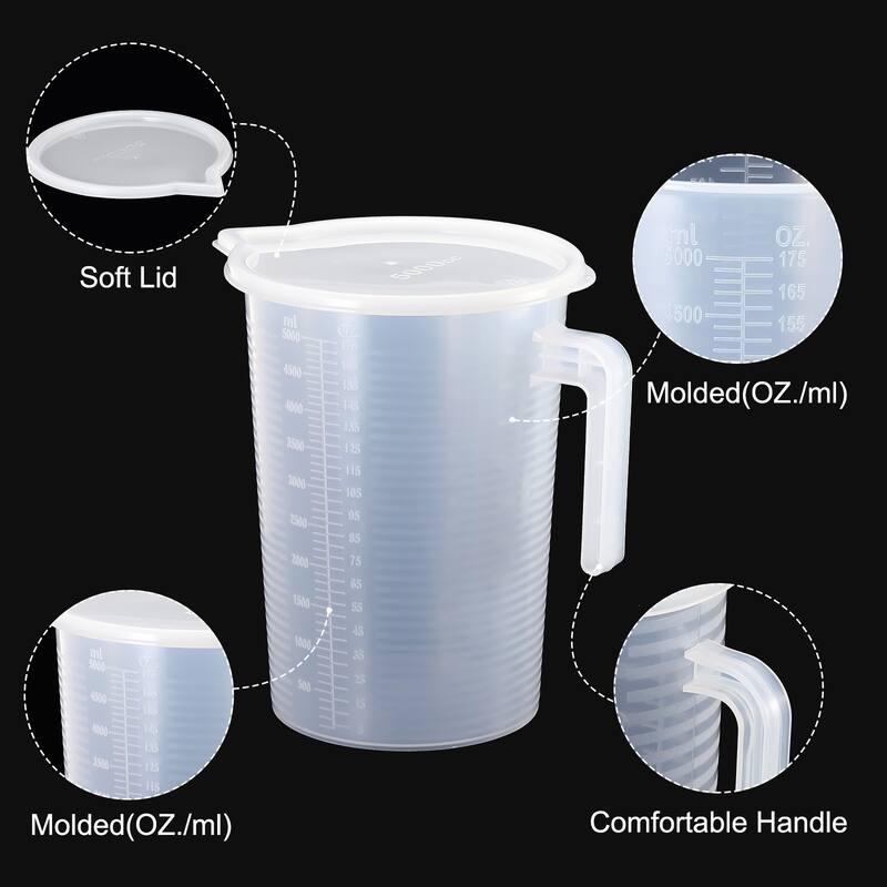 Graduated Beaker, 5000ml PP Plastic Cup Double Sided Graduations - Transparent