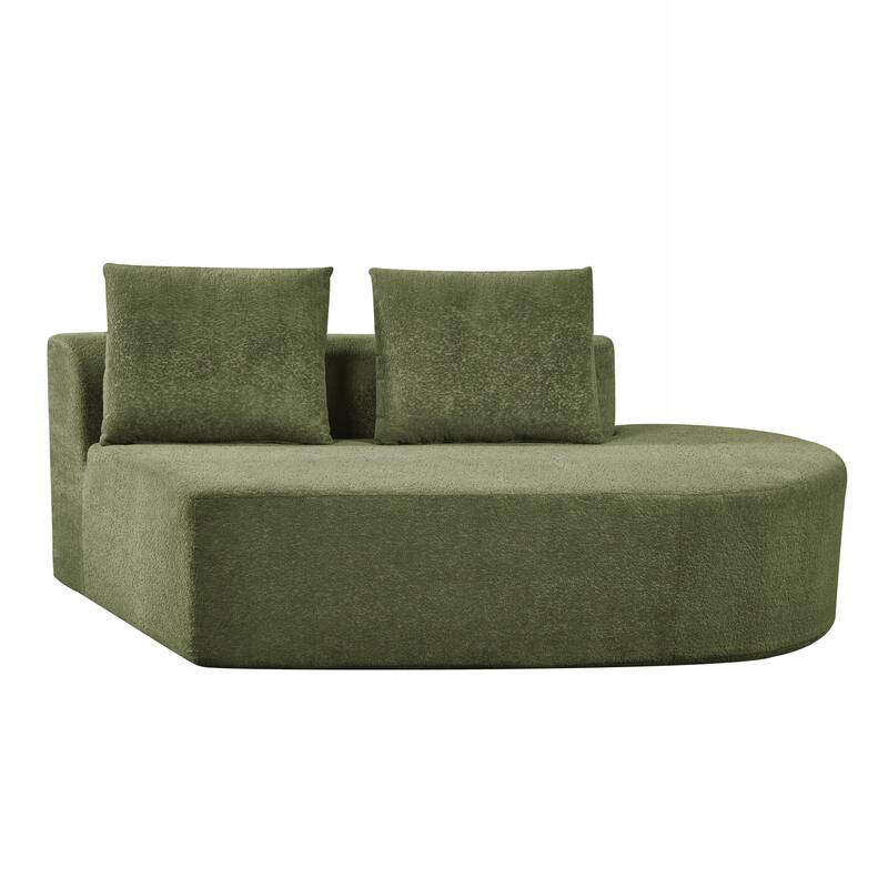 Curved Chaise Lounge with L-shape Back Arm, Pearl Upholstery Sectional Sofa Set with 4 Pillows for Living Room Sleeper Couch