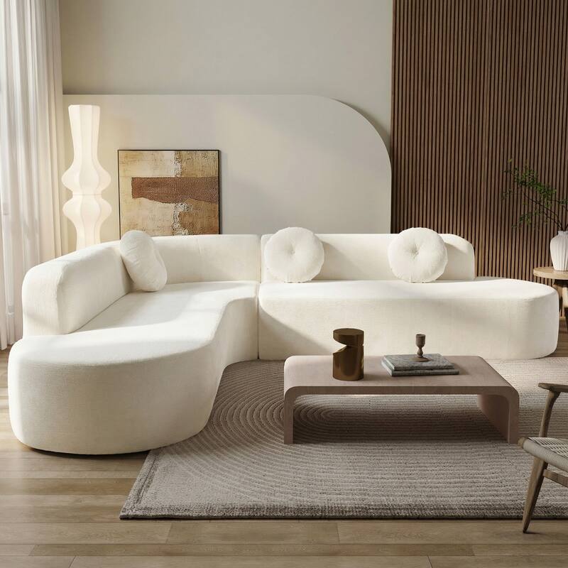 122.64" L-Shaped Chenille Compressed Sectional Sofa with Round Pillows