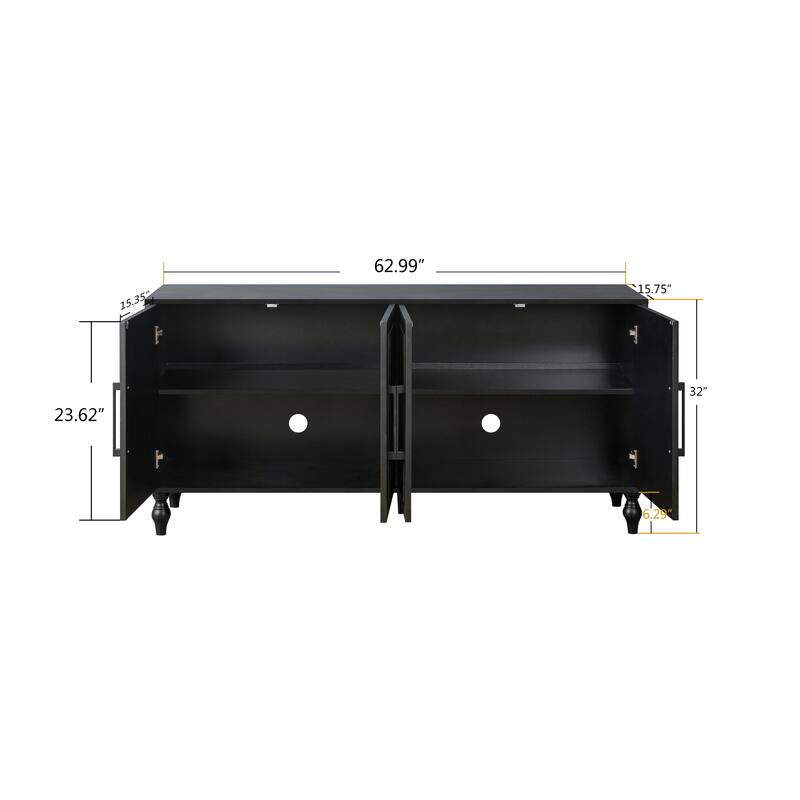 Storage Cabinet with Carved Flower Doors, Sideboard Cabinet with Metal Handle, Accent Cabinet with Adjustable Shelves