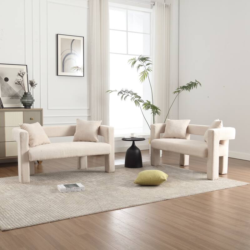 Modern Chenille Loveseat Sofa - Beige